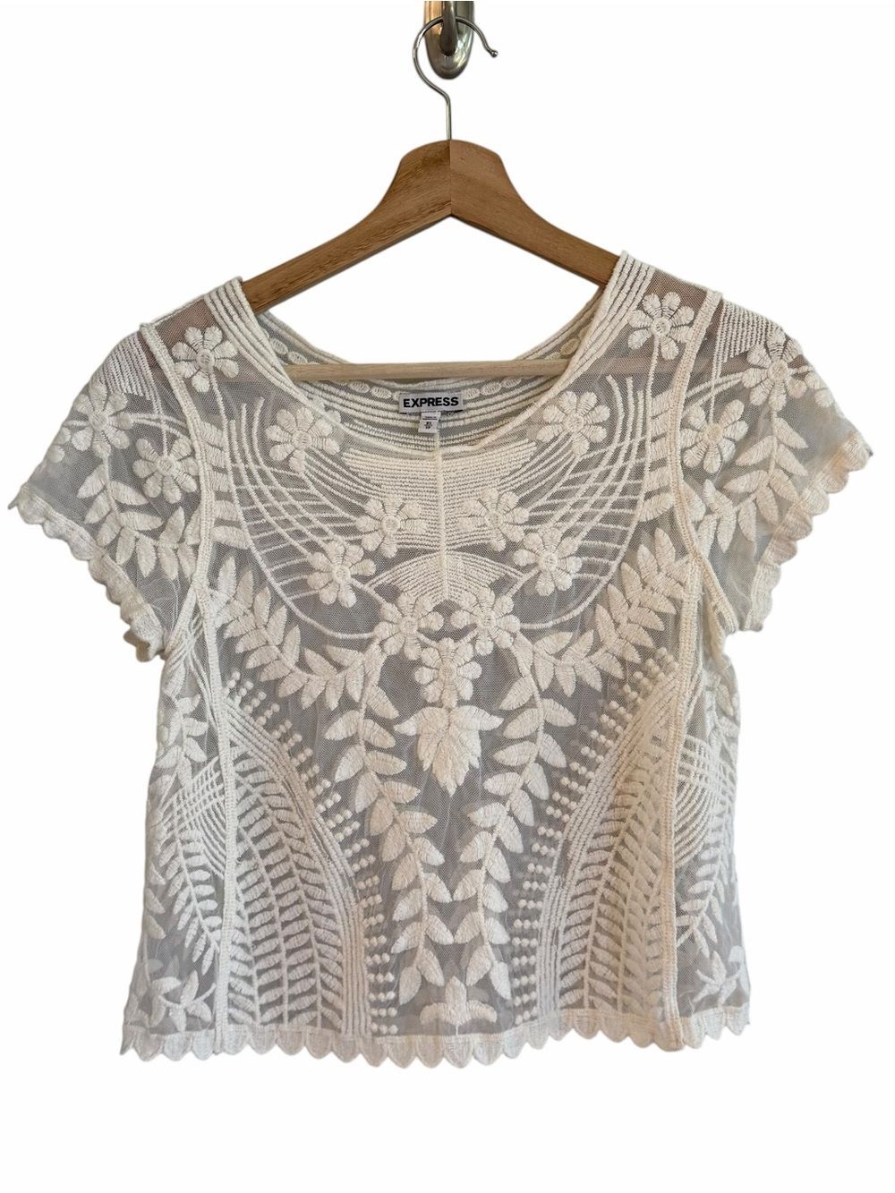 Express Cottage Boho Sheer Embroidered Top Size XS Ethereal Festival Coquette